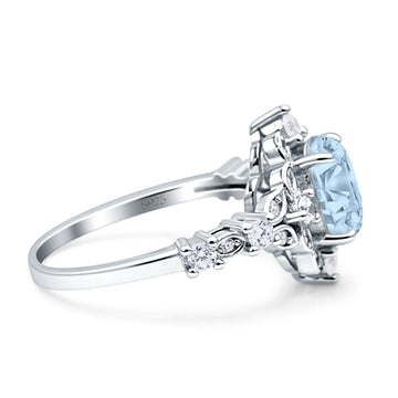Art Deco Oval Engagement Ring Simulated Aquamarine CZ 925 Sterling Silver Wholesale